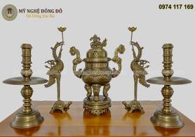 Bộ đỉnh đồng ngũ sự dơi ngậm tiền màu hun giả cổ